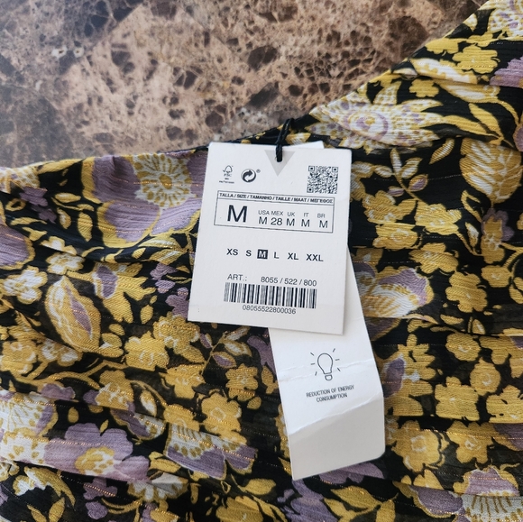 Zara Dress Womens Medium Yellow Floral Print Ruched Draping One Shoulder - Picture 2 of 6